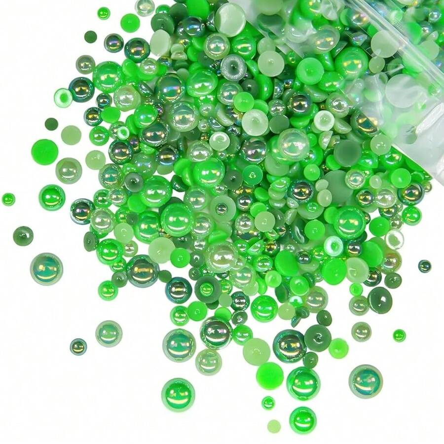 51g Half Round Pearls For Crafting Light Green Emerald Green Set Colorful 4-10mm Mix Sizes Flatback Beads Charms For Nails Face Eyes Makeup Tumblers Bottles Mugs DIY Crafts Clothes Shoes Phones{"Color_name":"ForestSpiriteGreenAbSeriesMix","Size_name":"4-10mmPearls"} - 森林精靈綠色Ab系列混合 - 查看 1
