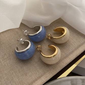 蓝白对比复古风格耳环，优雅的法式设计，简约独特的女士耳环