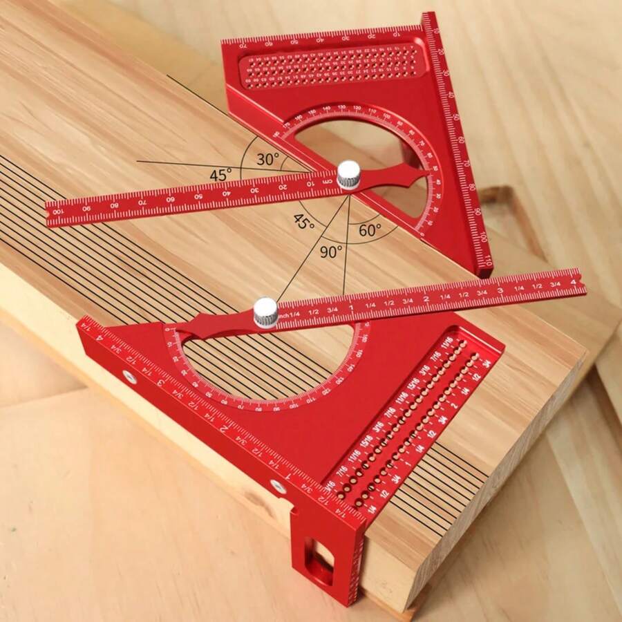 Adjustable Carpentry Square Protractor With 180 Degree Quick Marking Guide - Aluminum Alloy Half-Circle Set Scribing Ruler