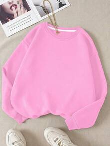 LCWomen's Drop Shoulder Long Sleeve Sweatshirt,Long Sleeve Tops Graduation,Back To School Outfits,Graduation,Teacher Outfits Women,Back To School Pullover Fall OutfitCasual Daily Wear - 粉紅色 2 - 查看 12
