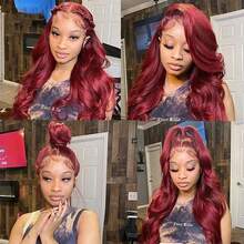250% Density Burgundy Wig Human Hair 99j Burgundy Lace Front Wigs Human Hair 13x6 HD Body Wave Human Hair Wig Pre Plucked Glueless Red Wine Colored Human Hair Wig For Women - Màu Đỏ Sâu - Xem 7