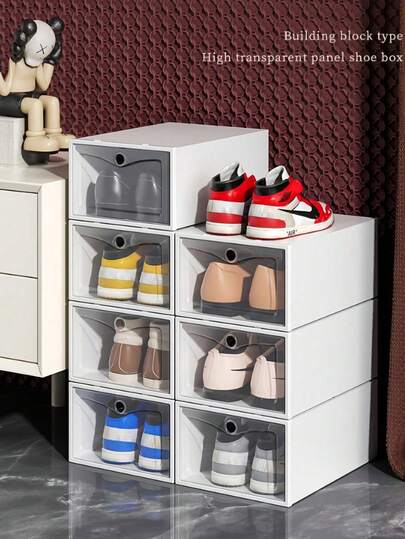 8 cajas plegables para zapatos y estuches de almacenamiento en blanco para organizar zapatillas de tenis, tacones altos y otros zapatos. Unidad de estantería apilable con tapa a prueba de polvo. Caja de almacenamiento de zapatos plegable, gruesa y transparente para el hogar.