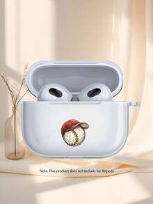 The Ins Style With Creative Baseball Cap Pattern Apple Wireless Bluetooth Earphone Protective Cover Is Suitable For Airpods4/1/2/3/Pro/Pro2 Transparent Frosted Black TPU Material Soft Shell Anti Drop Earphone Cover - Clear - View 3