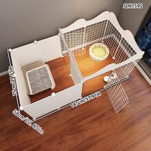 1pc White Indoor Pet Fence With Toilet Area For Small Dogs, Home Use Dog Crate With Divider