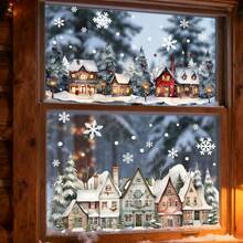 1 pieza Decoración navideña para ventana, Patrón de casa de Papá Noel y bosque, Pegatina de vinilo con adherencia estática, Calcomanía removible para vidrio, Fácil de aplicar, Decoración del hogar - Multicolor - Ver 5