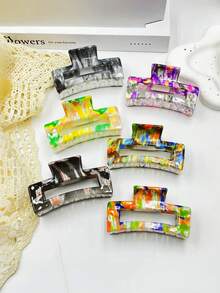 1 Stück/3 Stücke/6 Stücke Farbblock Boho PS (Polystyrol) 2025 Neue quadratische Ölgemälde Strand, Reise, Party, Urlaub, Rückkehr zur Schule Saison süße Haarklammern Elegante Haarzubehör Elegante Haarklammern Winter Haarklammer