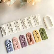 7件套叶子和花朵形状模具套装，聚合物粘土压印工具套装，DIY珠宝吊坠手工粘土艺术工艺工具 - 粉色 - 查看 10