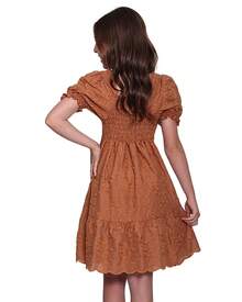 Short Leisser Children's Dress With Short Sleeves - 摩卡棕 - 查看 2