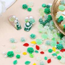 3D Flower Nail Charms Set,150pcs Mixed Size Camellia Rose Resin Charms,150pcs Mixed Size And Color Leaves,100pcs Round White Pearl Beads For Nail Accessories Nail Art (3-Camellia Green){"Color_name":"CamelliaGreen"} - CamelliaGreen - 查看 4