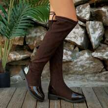 Women's Thick Sole Anti-Slip Pull-On Long Boots, Fashionable Over-The-Knee Boots, Solid Color, Elongate Legs, Autumn/Winter