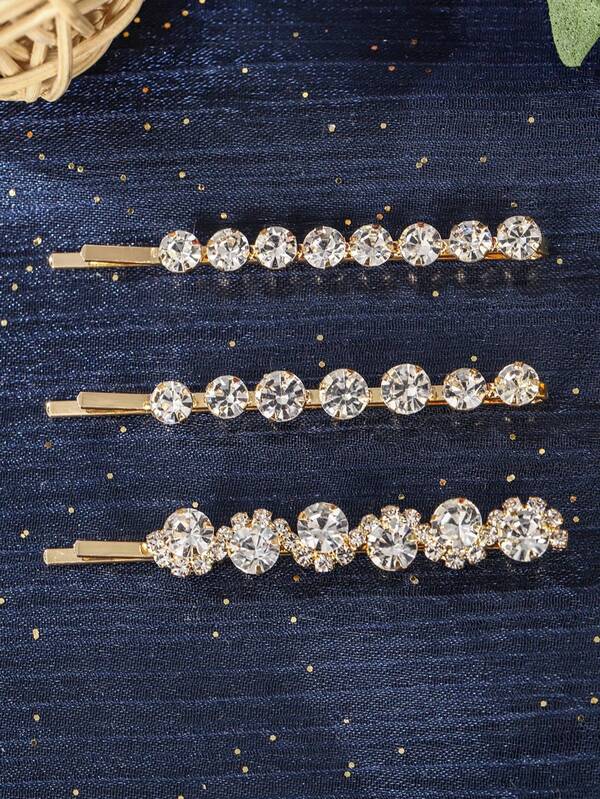 3pcs/Set Shiny Rhinestone Barrette Hair Clips, Women's Everyday Fashion Hair Accessories, Looks Of Party