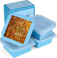 2 Cup Silicone Freezer Trays With Lid 4 Pack Silicone Soup Freezer Molds Soup Containers Make 4 Perfect Soups, Broths, Stews, Sauces, Curries(Red) - 單孔 4 件裝 - 查看 4
