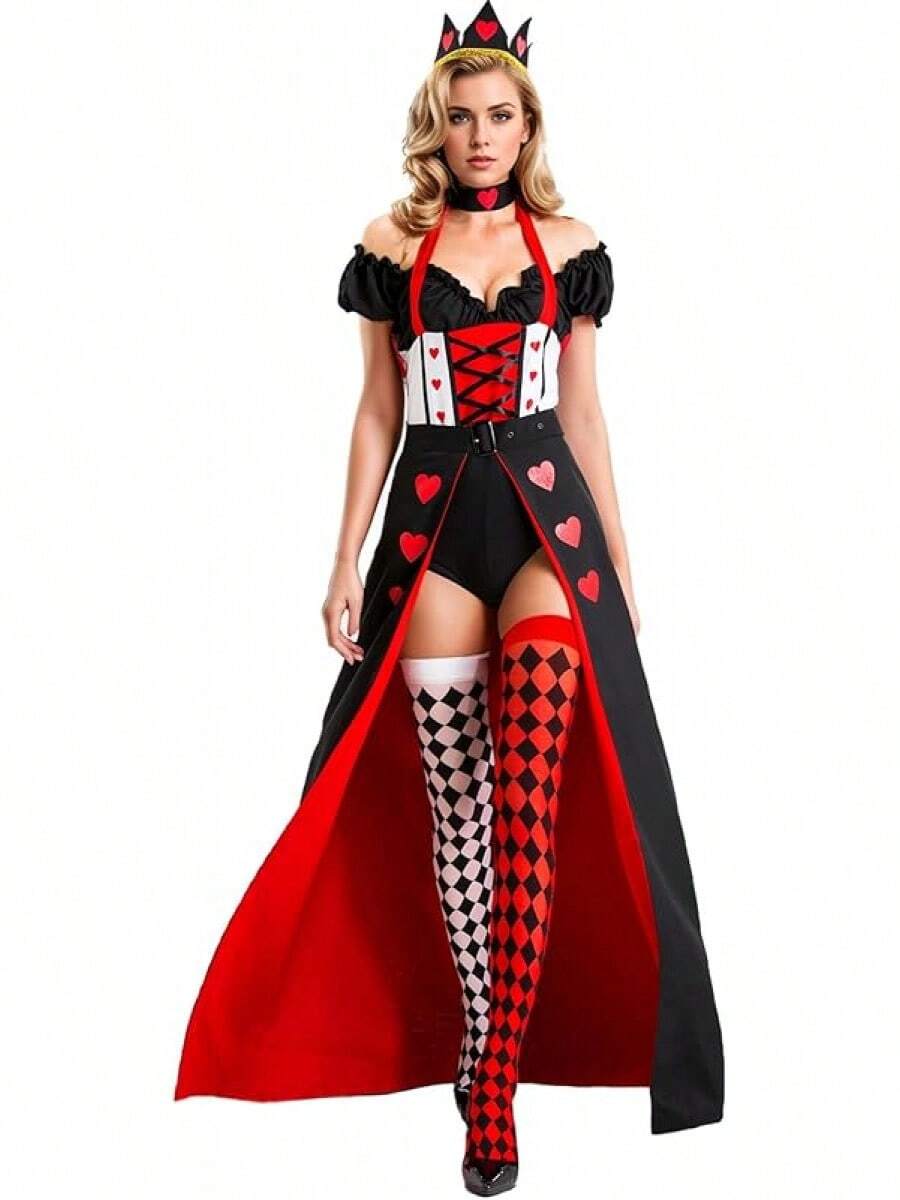 Queen Of Hearts Costume Women Halloween Costume Woman 2025 Alice In Wonderland Outfits Fancy Cosplay Dress For Adult - 紅色 - 查看 1