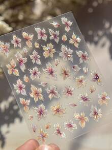 1 Stück glänzende rosa Lilien Nagel Aufkleber mit blühenden Blütenblättern, 5D romantischer japanischer Stil Blumen für elegante florale selbstklebende Nageldekoration Maniküre