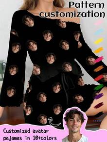 Customized Women Pajama Set, Personalized Pets, Character, Replaceable, Holiday/Best Friends Gift - Multicolor - View 2