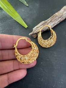 1 Pair Boho Floral Hoop Earrings For Women, Bollywood Style,Vintage Jewelry For Weddings,Parties & Daily Wear,For Anniversary,Valentine's Day,Christmas