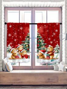 1pc Christmas All-Over Christmas Elements Multicolor Cartoon Pattern Digital Printing Decorative Curtain, Suitable For Home, Kitchen, All Seasons - Multicolor - View 8