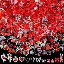 3D Flower Nail Charms Set,150pcs Mixed Size Camellia Rose Resin Charms,150pcs Mixed Size And Color Leaves,100pcs Round White Pearl Beads For Nail Accessories Nail Art (25-Metal-Red){"Color_name":"Metal-Red"} - 金屬紅 - 查看 1