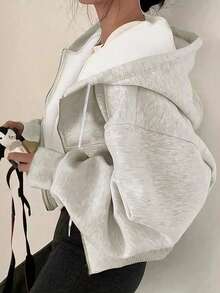 Y2k Clothes,Spring Women's Outfit, Solid-Color, Laid-Back, Fashionable And Casual Spring Wear,Street Style,Hooded ,Chic,Valentine Outfits For Women,Tops - White Flower Gray - View 1