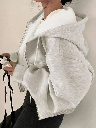 Y2k Clothes,Solid-Color, Laid-Back, Fashionable And Casual Fall Wear, Women's Jacket, Street Style,Added Warmth,Hooded Sweatshirt,Chic,Christmas,New Year,Tops