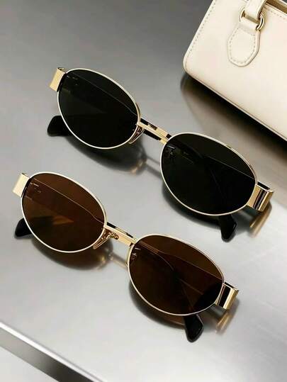 1/2 piezas de gafas de mujer con marco de metal ovalado/poligonal, adecuadas para uso diario y actividades al aire libre