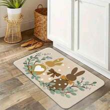 1pc Rectangular Floor Mat Easter Bunny Polka Dot Printed Floor Mat, Boho Floral Wreath Design, Non-Slip Home Decor Rug For Entryway, Living Room, Bedroom, Spring Decoration Soft, Comfortable And - 彩色 - 查看 5