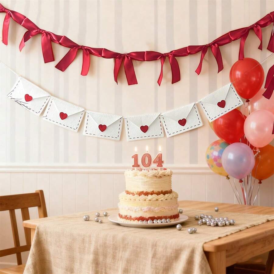 2 Strings Valentine's Day Bow Garland Charming Love Envelope Hanging Banner For Wedding Home Holiday Decor - 紅色 - 查看 1