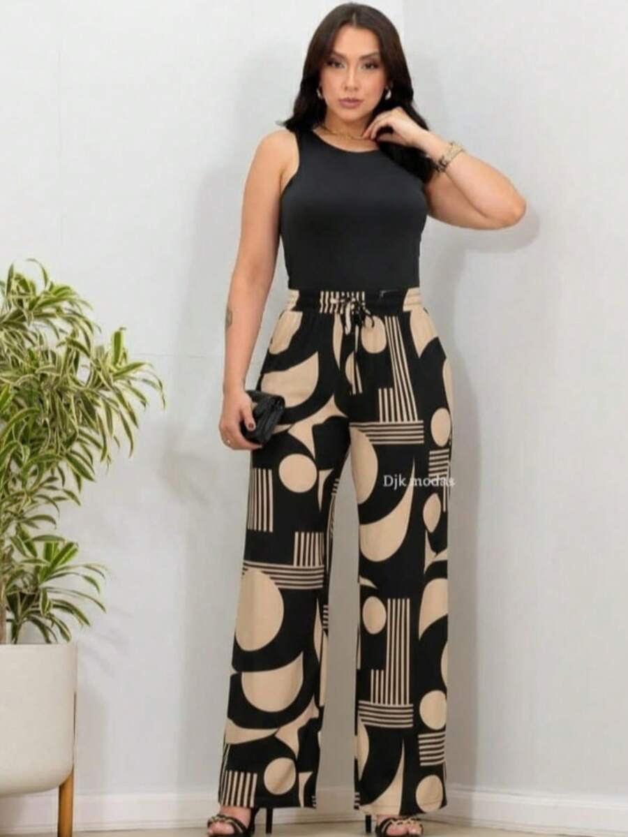 DUNA Fabric Pants With Lining, Elastic Waist - Black/ca - View 1