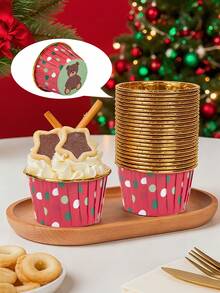 50pcs-Christmas Cake Paper Cups, Dessert Cup,Muffin Cups,Cupcake Cups For Bakery Paper Cups, Cupcake Cases, Waterproof And Oil Resistant Paper, Cake Molds,Desserts Table Baking Muffins, Chiffon, Mousse Cupcakes High Temperature Aluminum Foil Cupcake Cups Bread Oven Cake Trays Suitable,Christmas Theme Party