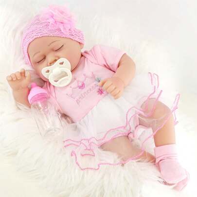  17" Reborn Baby Doll Girl Realistic Handmade Closed Eyes Dummy Bottle BiBi Doll