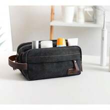 Men's Travel Toiletry Bag Portable Travel Organizer Travel Razor Bag Women's Toiletries Canvas Cosmetic Bag Cosmetic Accessory Organizer Individual Compartments With Handles Black