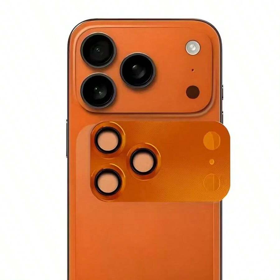 Ganzer Rüstungslinsen-Schutz, CD-Textur-Oberfläche, kompatibel mit iPhone 17 Pro/17 Pro Max, behält das originale Linsendesign und Splitterschutz bei, 9H gehärtetes Glas Kamera-Bildschirmschutz-Zubehör, geeignet für Handyhülle, Handy-Dekoration, Handy-Schutz - Orange - Übersicht 1