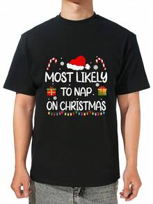 Festive "Most Likely To Get Sassy With Santa" Cotton T-Shirt - Black With Holiday Patterns, 100% Cotton, Comfort Fit, Sizes S-XXXL, Perfect For Christmas Celebrations - Black - View 1