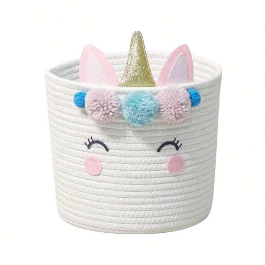 TandT Homewares Small Woven Cotton Rope Storage Basket Unicorn