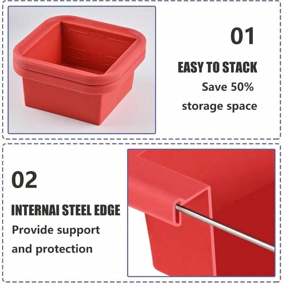 2 Cup Silicone Freezer Trays With Lid 4 Pack Silicone Freezer Molds Soup Freezer Containers Make 4 Perfect Soups, Broths, Stews, Sauces, Curries - 單孔 4 件裝 紅色 - 查看 1