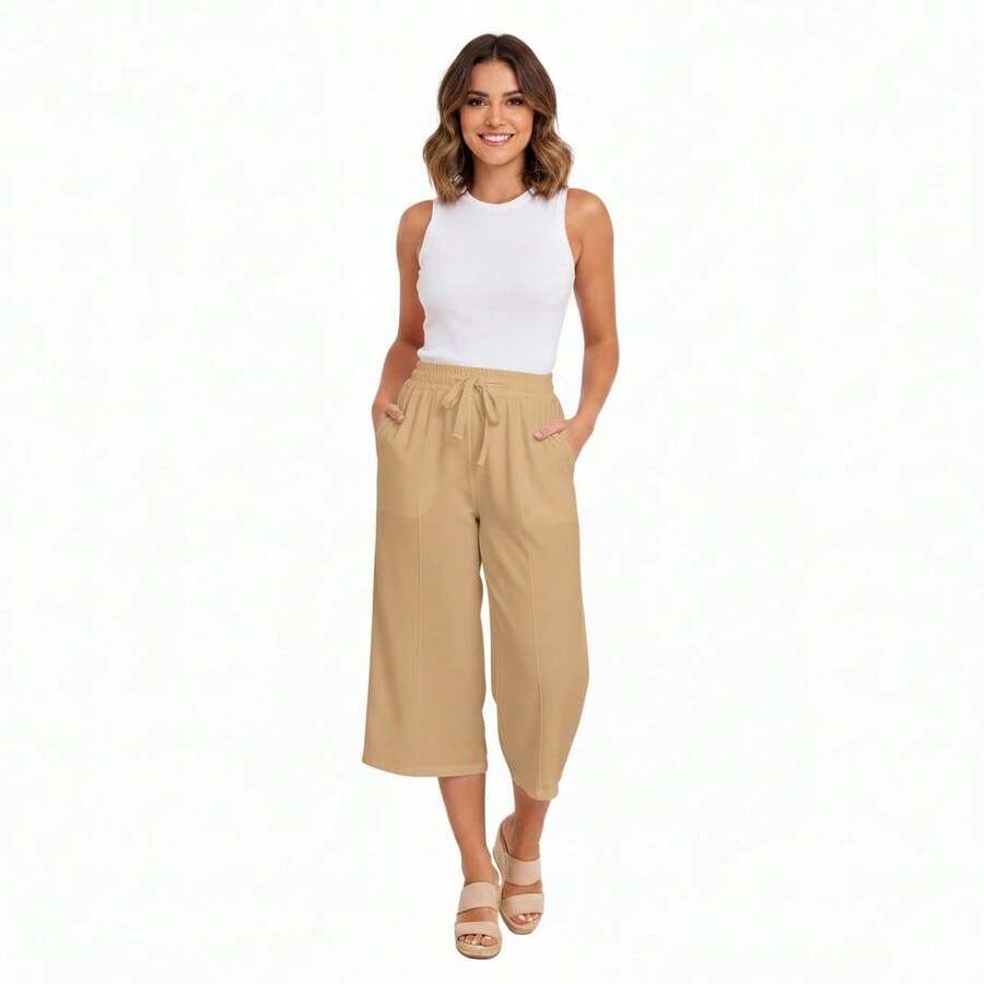 Pantacourt Pants Plain Duna Fabric Fashion Blogger - Beige - View 1