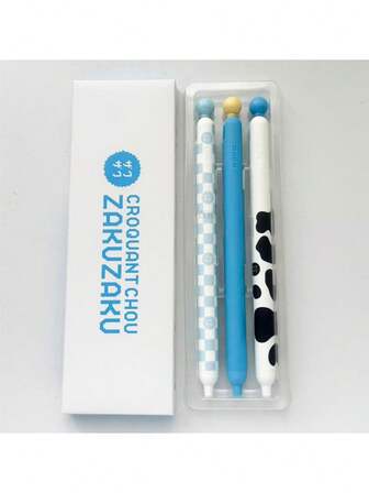 3支装 KACO 灵月 1062 田园系列高美感侧按式凝胶笔 - 蓝色贝壳图案 0.5mm 替换芯，适合考试马拉松和办公室使用