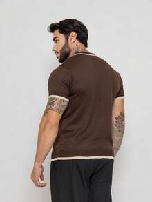 Men's Rib Knit Short Sleeve T-Shirt Basic Chic Duocolor Links Crew Neck Premium Quality Spring Summer 26 Men's Rib Knit Short Sleeve T-Shirt Round Neck High Stretch Regular Fit Tee - 鏽棕色 - 查看 4