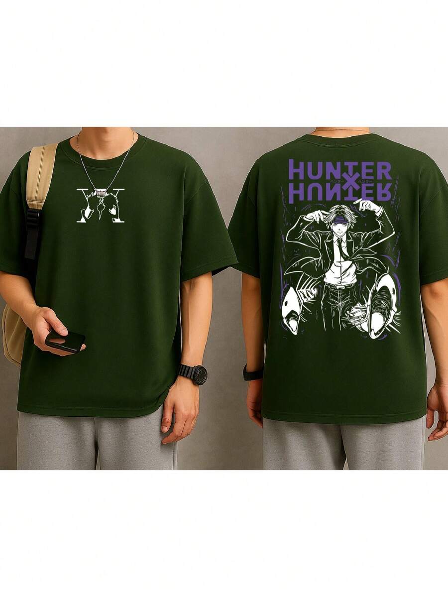 Hunter X Anime Manga Chrollo Phantom Troupe T-Shirt Fantasy Geek Unisex Male Female 100% Cotton Top Premium Streetwear Launch Immediate Shipping Various Colors!! Plus Size - 軍綠色 - 查看 1