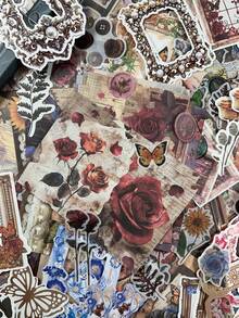 200pcs/Pack Vintage Plant Mixed Material Scrapbooking Stickers, Multifunctional DIY Decor, Planner, Scrapbook, Magazine