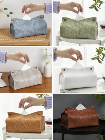 1pc/2pcs/5pcs/10pcs Solid Color Floral Paper Towel Box, PU Leather Embossed Modern Scandinavian Style V-Shaped Opening Waterproof Tissue Paper Holder, Suitable For Office, Dining Room, Bar, Living Room, Bedroom, Bathroom For Home Kitchen Bedroom Living Room Dining Room, Home Decoration Accessories, Decorative Box,Women Wedding Gift,Summer Travel Holiday Festival Must-Have