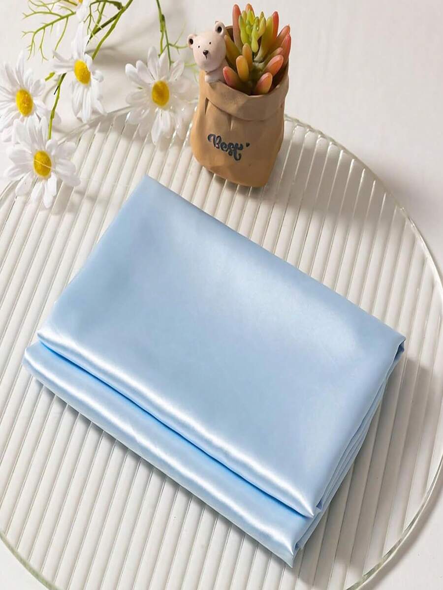 1 tấm vải satin trơn màu xanh nhạt tự làm, thích hợp để gói quà, may váy, áo sơ mi, sườn xám, váy cưới và trang trí phòng - xanh nhạt - Xem 1
