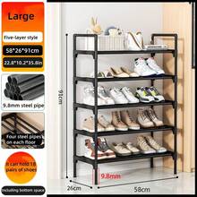 3-8 Tier Reinforced Simple Shoe Rack, 45/58cm Length, Multi-Layer Shoe Storage Organizer, Dust-Proof, For Home, Dorm, Rental, Entryway, Black