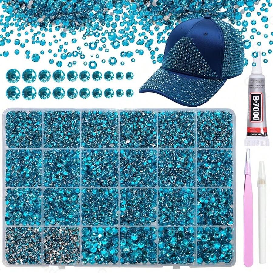 21000Pcs Lake Blue Rhinestones For Bedazzling Kit, Mix Sizes Jelly Bedazzling Resin Gems, Blue Gems Bedazzling For Crafting, Flatback Resin Rhinestones For Craft DIY Face Makeup{"Color_name":"S14"} - S14 - 查看 1