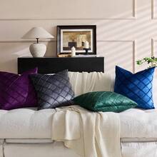 1pc Velvet Decorative Pillow Cover With Ruffled Design, Square Soft Cushion Cover For Sofa And Coffee Use - Purple - View 3