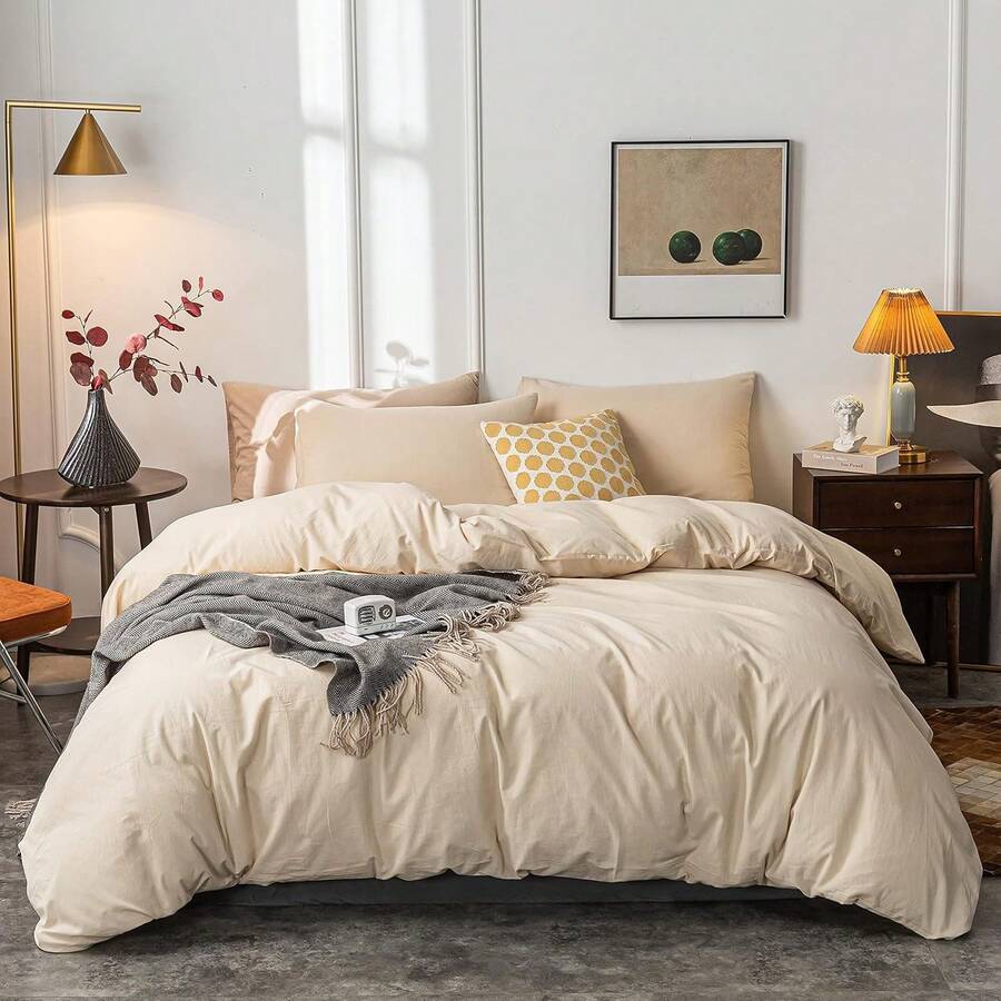 Ultra Soft 100% Cotton Solid Color Dusty Pink Queen Duvet Cover Set With Zipper Closure - 3 Pieces, In 2025 - 米色 - 查看 1