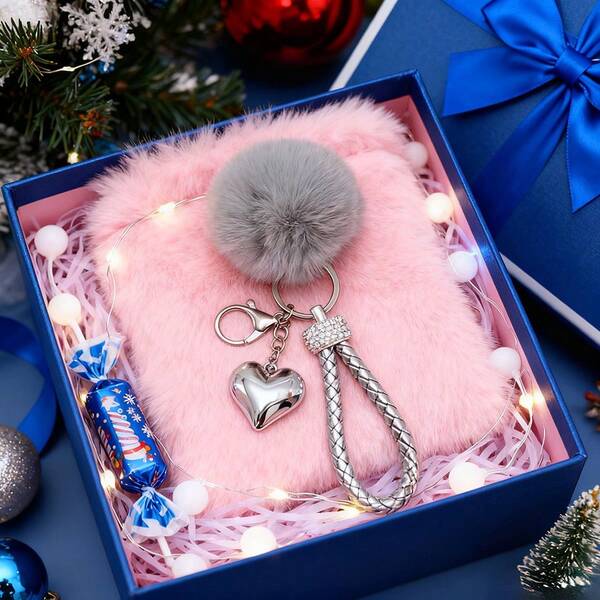 A Furry Ball+Heart-Shaped Keychain, A Cute Christmas Choice, As A Daily Handbag, Travel, Beach Accessory, Couple Birthday, Holiday Gift Backpack, School Bus Accessory, Cute Gothic Y2k Bag Accessory With ID Card Hanging Rope, Car Accessory Bag Accessory