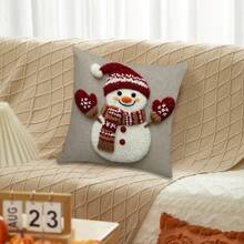 Fundas de cojín navideñas con diseño de muñeco de nieve, Papá Noel y reno. Decoración invernal para el hogar, ideal para fiestas navideñas. - Blanco - Ver 4