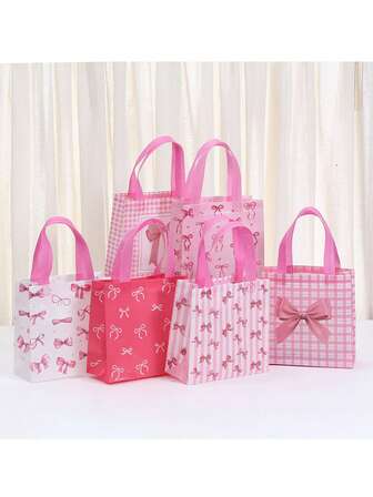 Cute Bow Gift Bag, Non-Woven Waterproof And Durable Material, Foldable And Portable Design For Easy Storage, Suitable For Valentine's Day Gifts, Holiday Parties, Birthday Surprises And Shopping, Pink Romantic Style Handle Bag Adds More Atmosphere To Gift Giving, Practical And Reusable