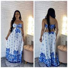 Printed Long Dress With Padded Summer 4 Ways To Wear - azul claro - 查看 2